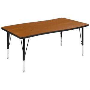 Bowery Hill 26&quot x 28&quot x 48&quot Wave Wood Top Adjustable Activity Table in Oak