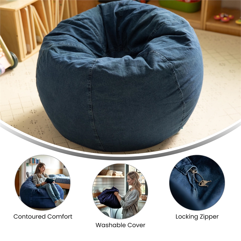 Bowery Hill Modern - Contemporary Small Bean Bag Chair in Denim