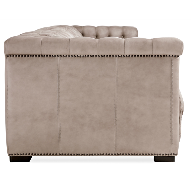 Bowery Hill 2 over 2 Sofa with Power Recline & Power Headrest in Beige Leather