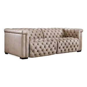 Bowery Hill 2 over 2 Sofa with Power Recline & Power Headrest in Beige Leather