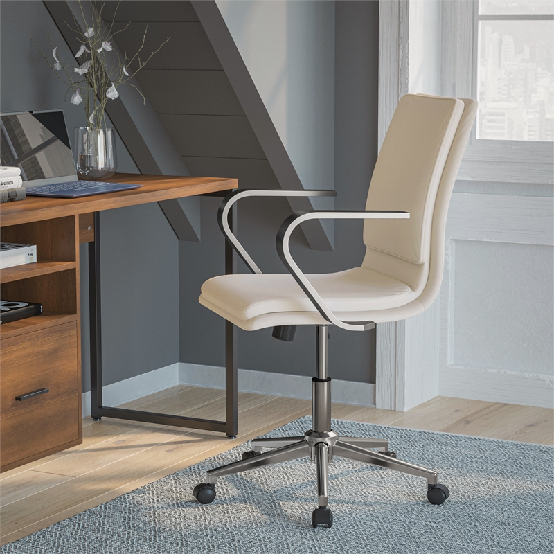 Bowery Hill Faux Leather Swivel Office Chair in Taupe Beige/Chrome