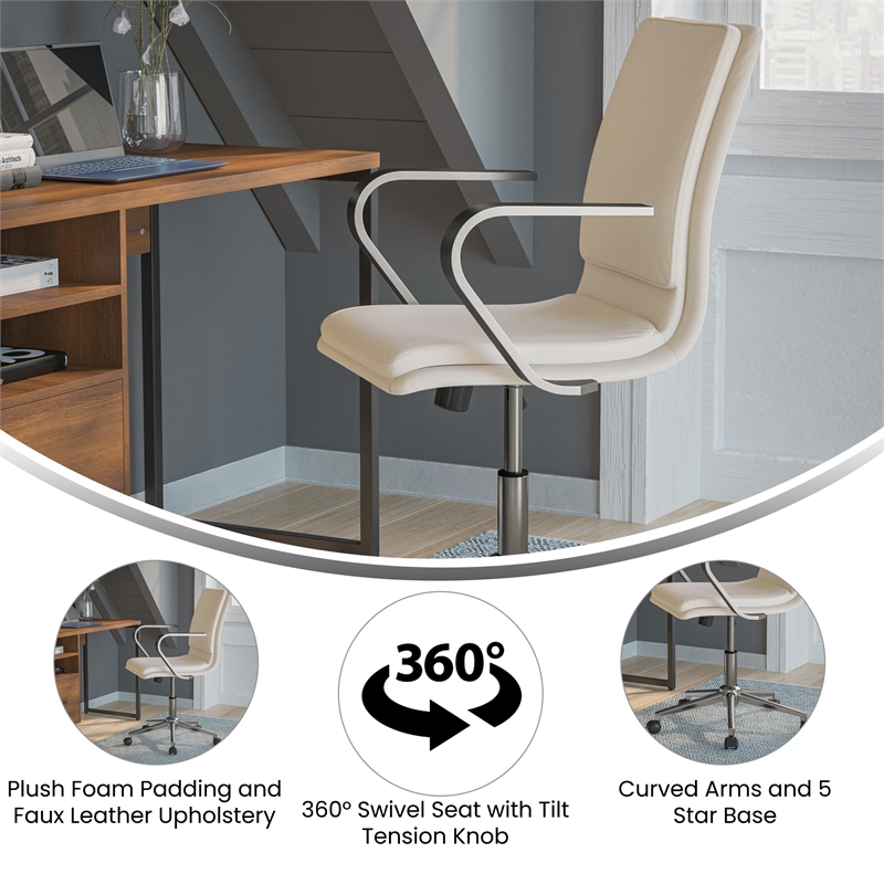 Bowery Hill Faux Leather Swivel Office Chair in Taupe Beige/Chrome