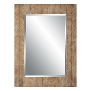 Bowery Hill Chevron Pattern Coastal MDF Wood Mirror in Natural