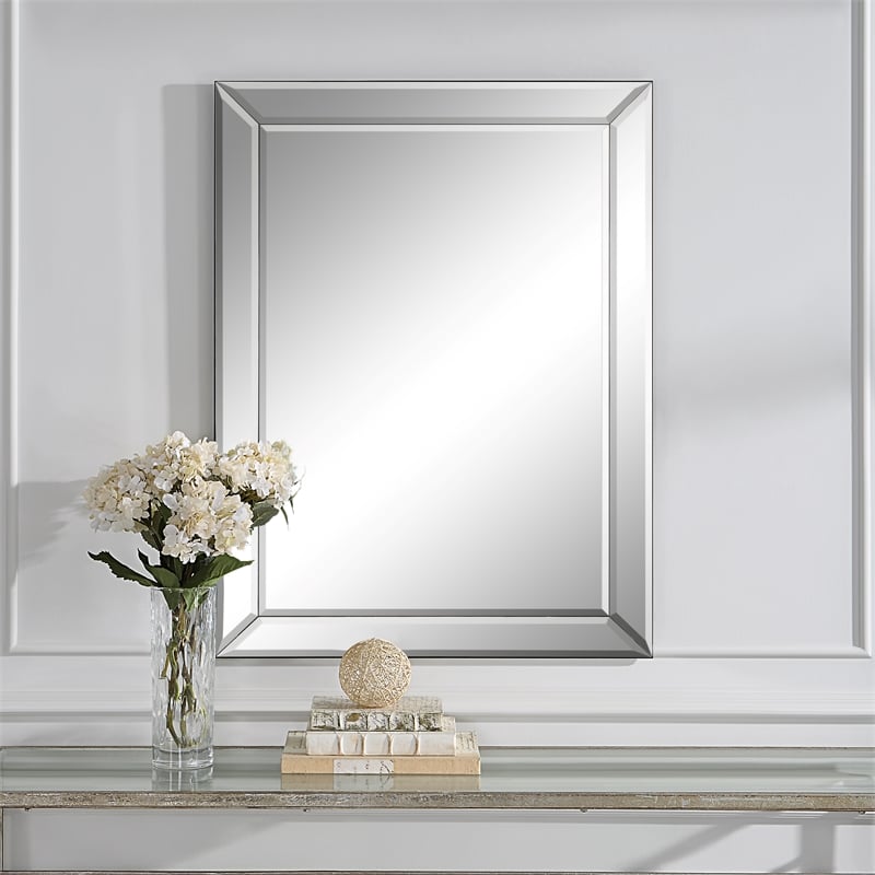 Bowery Hill Contemporary Glass and PS Moulding Mirror in Silver