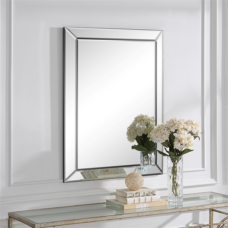 Bowery Hill Contemporary Glass and PS Moulding Mirror in Silver