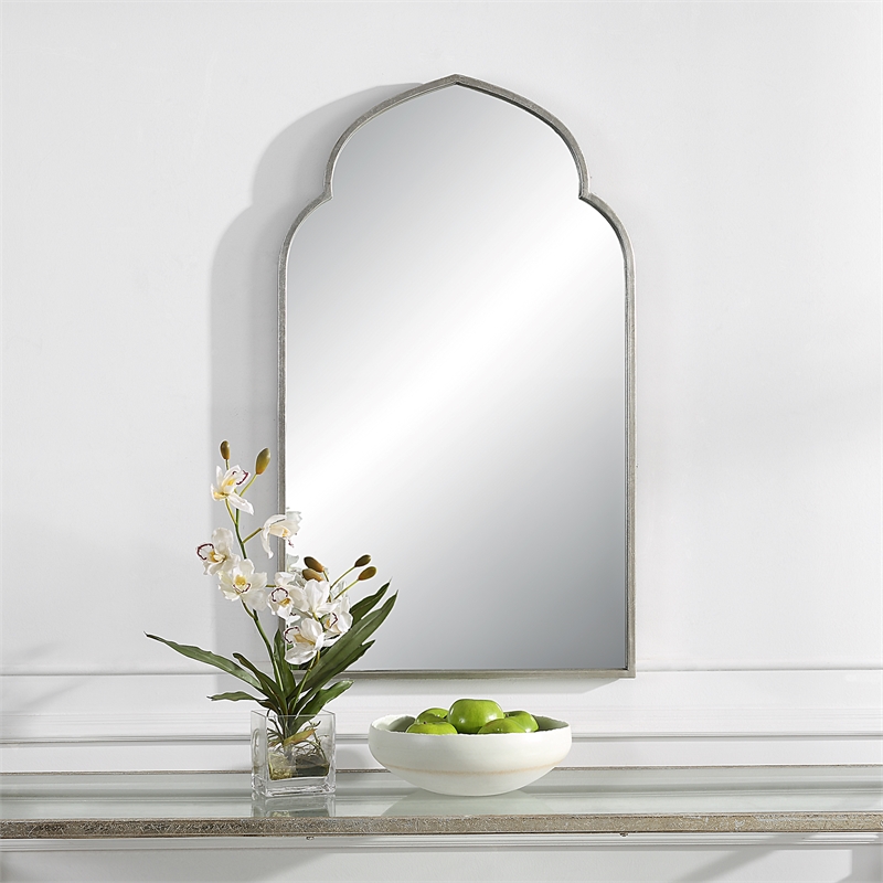 Bowery Hill Contemporary MDF and Iron Metal Mirror in Soft Silver