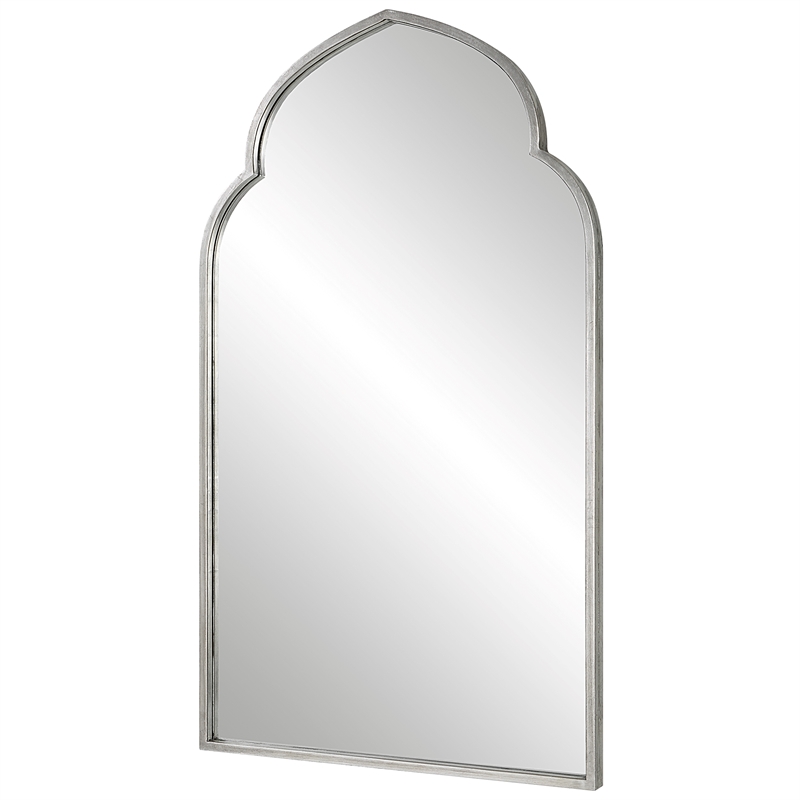 Bowery Hill Contemporary MDF and Iron Metal Mirror in Soft Silver
