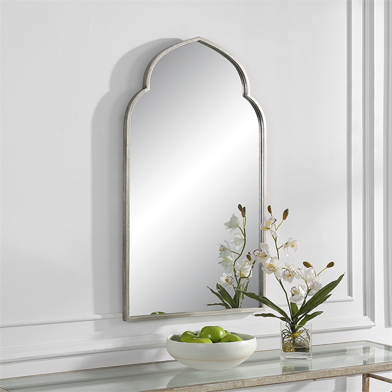 Bowery Hill Contemporary MDF and Iron Metal Mirror in Soft Silver
