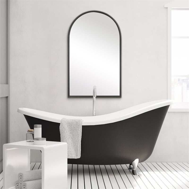 Bowery Hill Contemporary MDF and Iron Metal Mirror in Matte Black