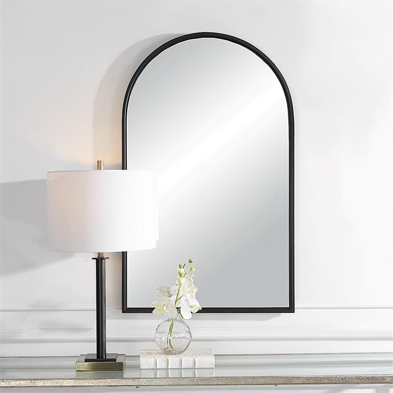 Bowery Hill Contemporary MDF and Iron Metal Mirror in Matte Black