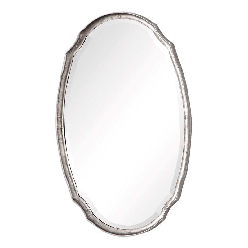 Bowery Hill Oval Contemporary Iron Metal and MDF Mirror in Silver