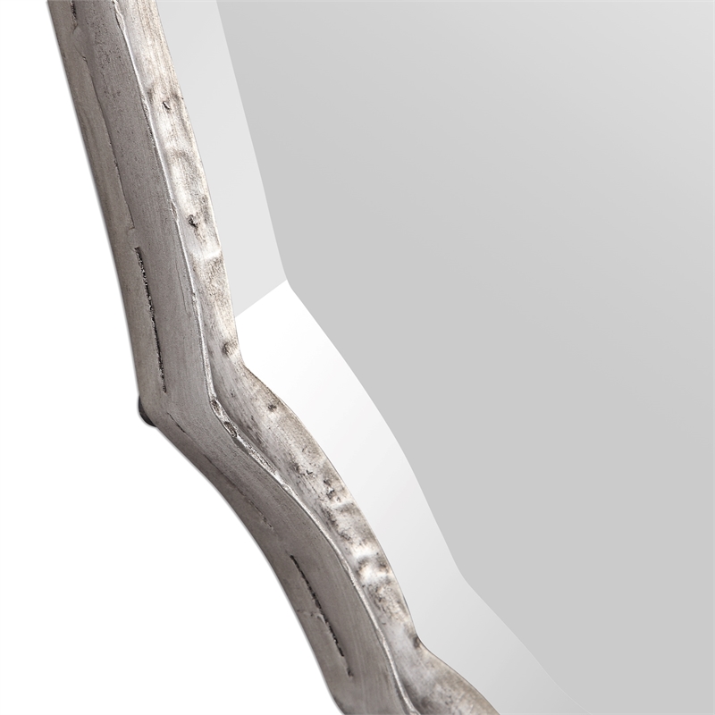 Bowery Hill Oval Contemporary Iron Metal and MDF Mirror in Silver
