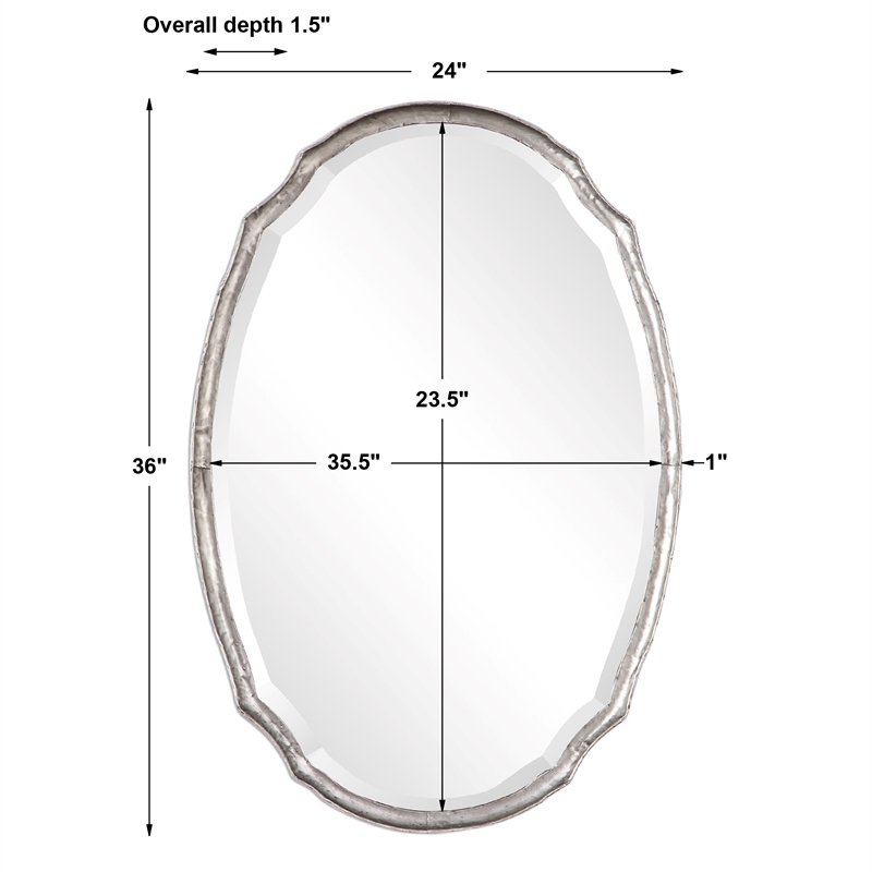 Bowery Hill Oval Contemporary Iron Metal and MDF Mirror in Silver