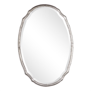 Bowery Hill Oval Contemporary Iron Metal and MDF Mirror in Silver