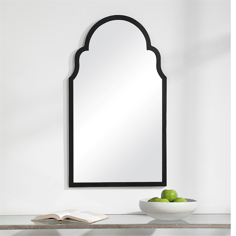 Bowery Hill Contemporary Iron Metal and MDF Mirror in Satin Black