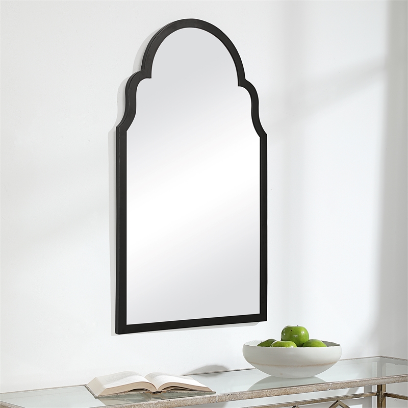 Bowery Hill Contemporary Iron Metal and MDF Mirror in Satin Black
