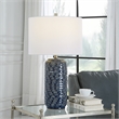 Bowery Hill 1-Light Coastal Ceramic and Fabric Table Lamp in Blue