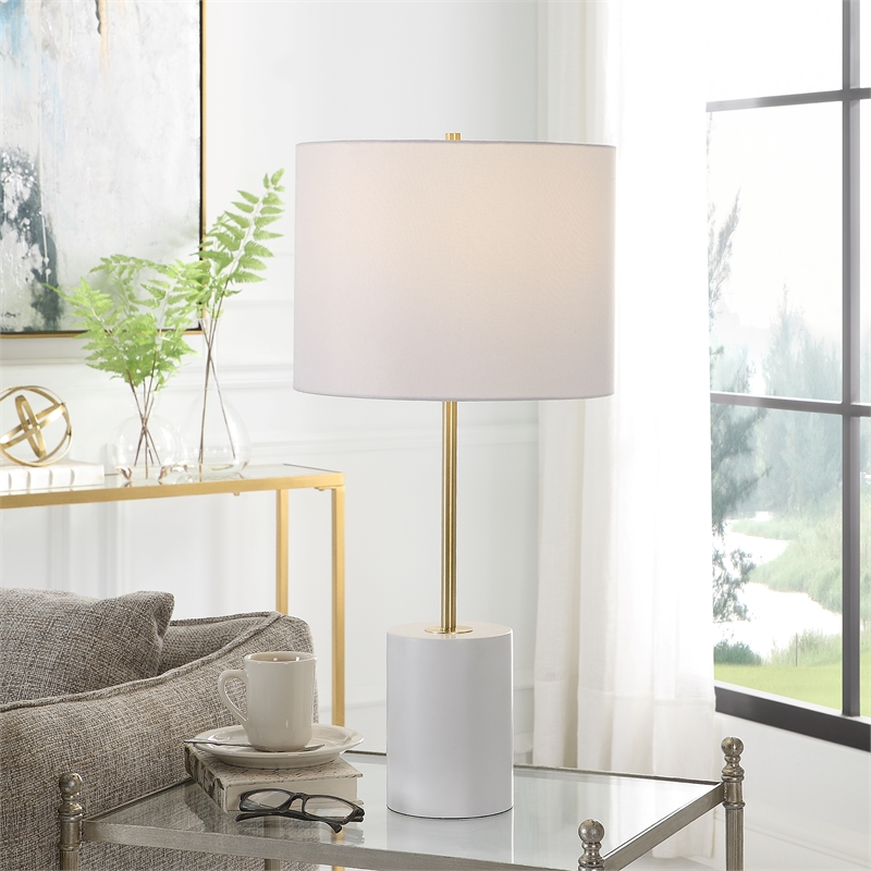 Bowery Hill 1-Light Coastal Metal & Fabric Table Lamp in White/Gold