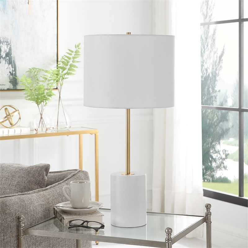 Bowery Hill 1-Light Coastal Metal & Fabric Table Lamp in White/Gold