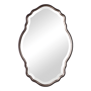 Bowery Hill Contemporary Wood Mirror in Antiqued Silver/Dark Bronze