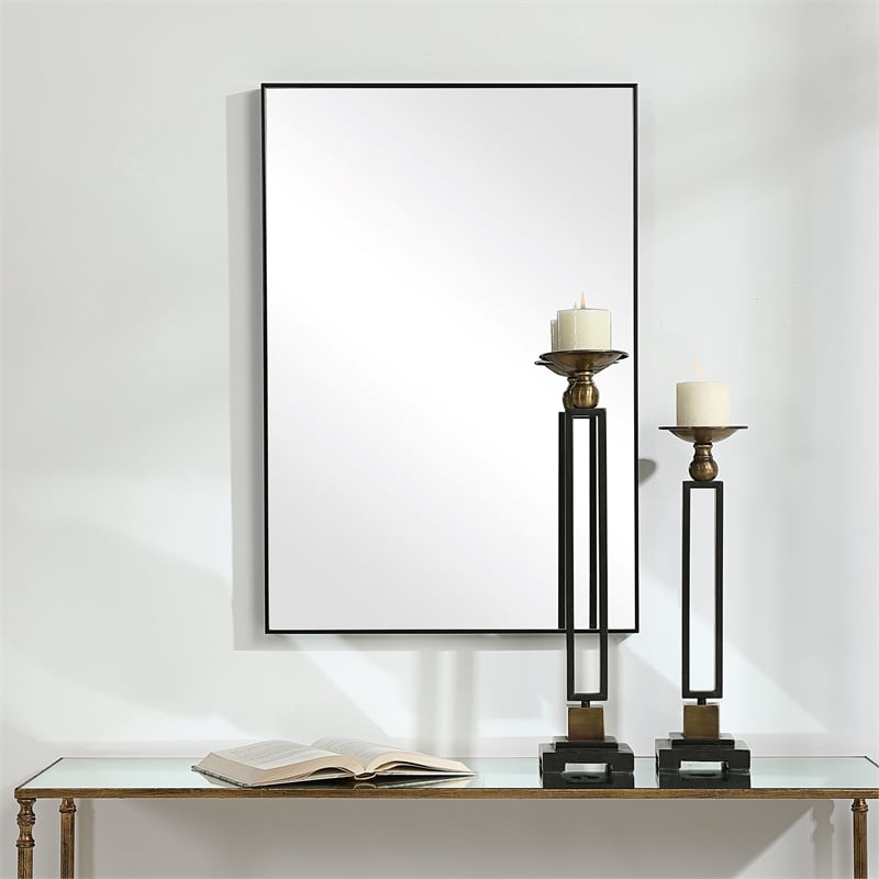 Bowery Hill Contemporary Polystyrene Plastic and MDF Mirror in Black