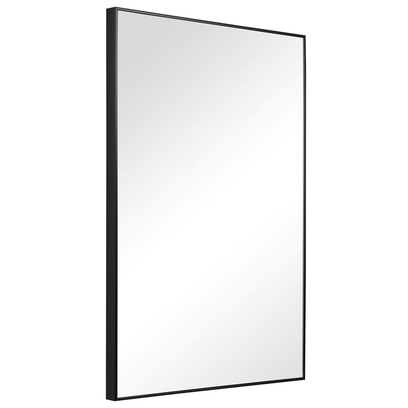 Bowery Hill Contemporary Polystyrene Plastic and MDF Mirror in Black