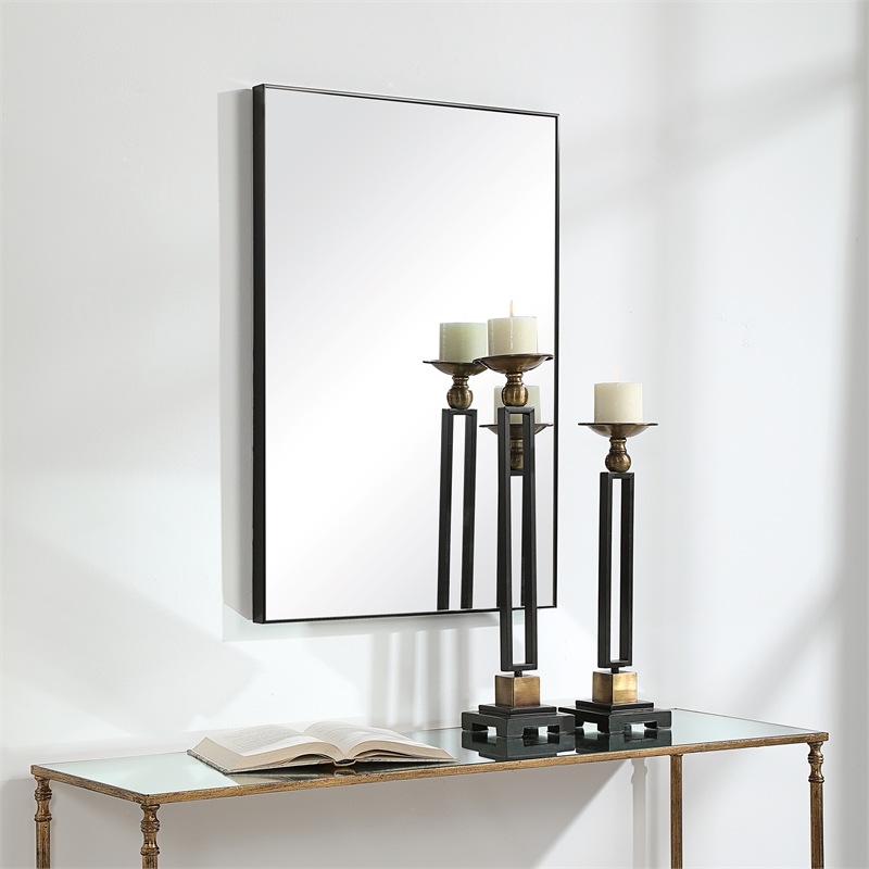 Bowery Hill Contemporary Polystyrene Plastic and MDF Mirror in Black