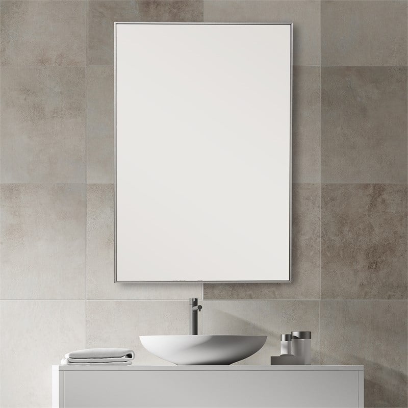 Bowery Hill Contemporary Polystyrene Plastic and MDF Mirror in Silver