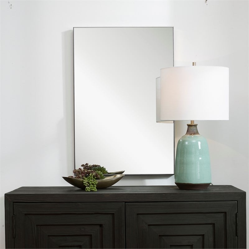 Bowery Hill Contemporary Polystyrene Plastic and MDF Mirror in Silver