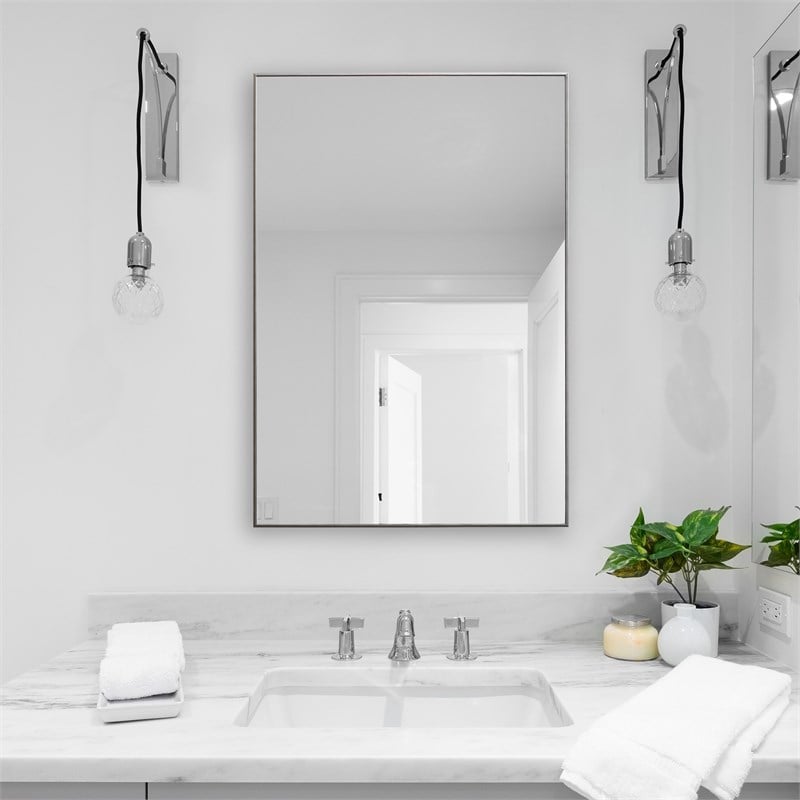 Bowery Hill Contemporary Polystyrene Plastic and MDF Mirror in Silver
