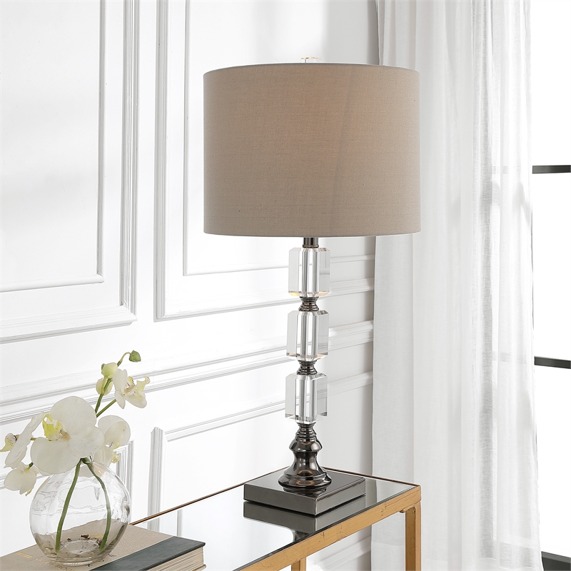 Bowery Hill 1-Light Contemporary Metal & Crystal Table Lamp in Nickel