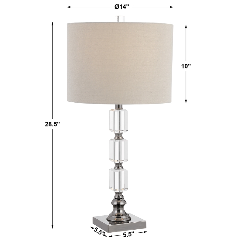 Bowery Hill 1-Light Contemporary Metal & Crystal Table Lamp in Nickel