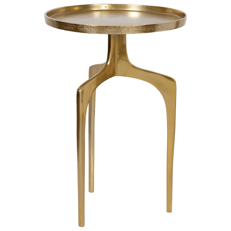 Bowery Hill Contemporary Aluminum Accent Table with Round Top in Gold