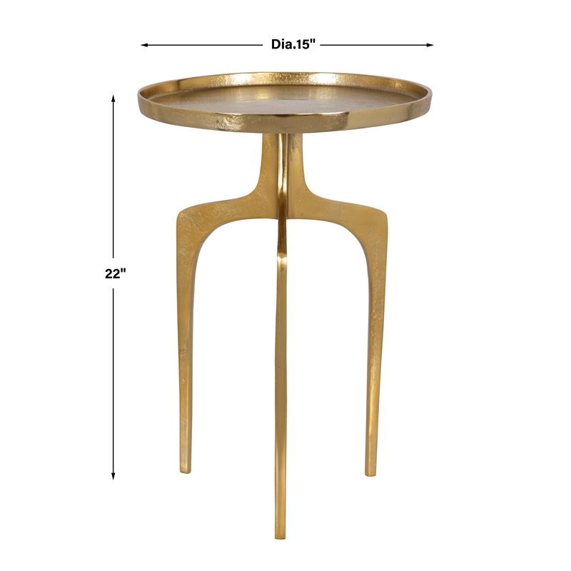Bowery Hill Contemporary Aluminum Accent Table with Round Top in Gold