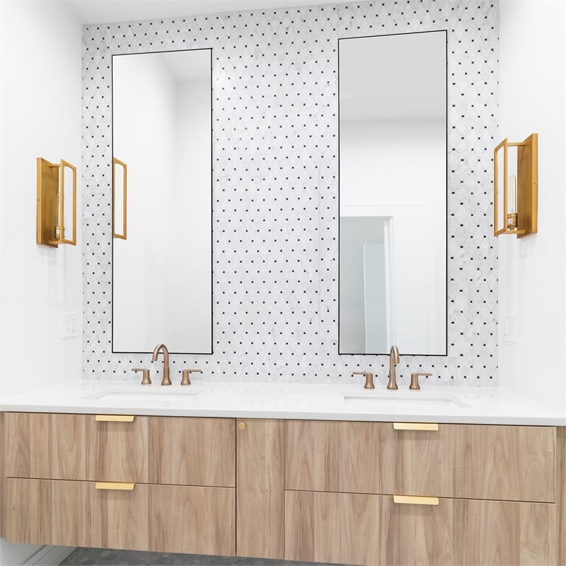 Bowery Hill Contemporary Polystyrene Plastic and Paper Mirror in Black