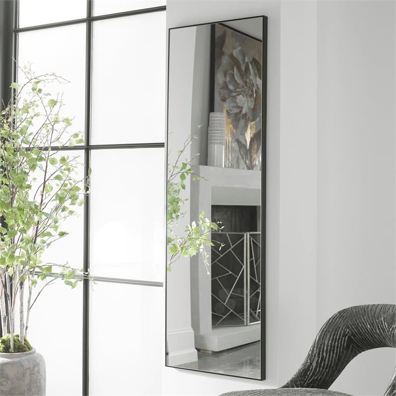 Bowery Hill Contemporary Polystyrene Plastic and Paper Mirror in Black