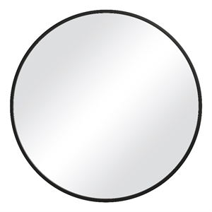 Bowery Hill 37&quot Round Contemporary Pvc Vinyl and Metal Mirror in Black