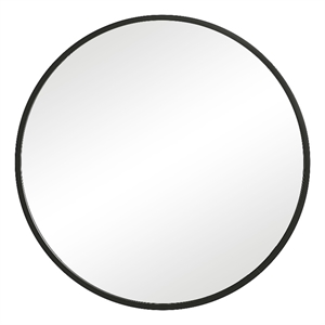Bowery Hill 43&quot Round Contemporary Pvc Vinyl and Metal Mirror in Black