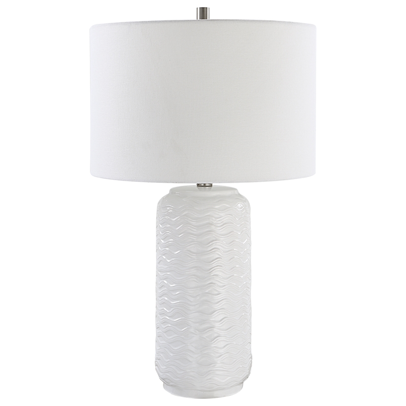 Bowery Hill 1-Light Coastal Ceramic Table Lamp in White/Brushed Nickel