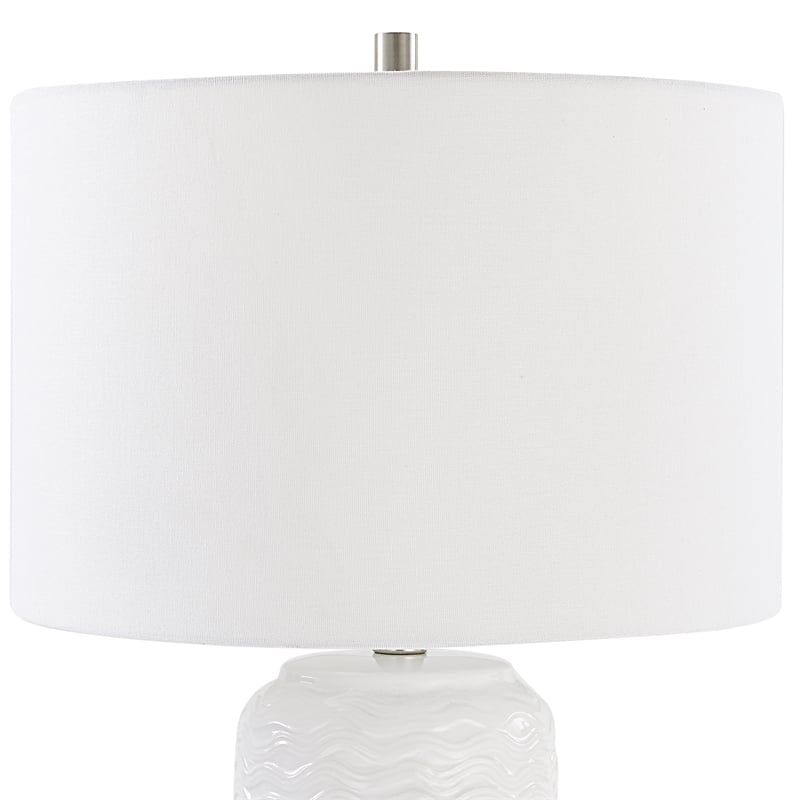 Bowery Hill 1-Light Coastal Ceramic Table Lamp in White/Brushed Nickel