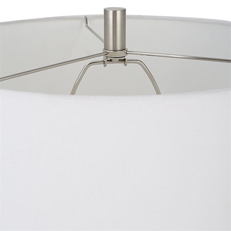 Bowery Hill 1-Light Coastal Ceramic Table Lamp in White/Brushed Nickel
