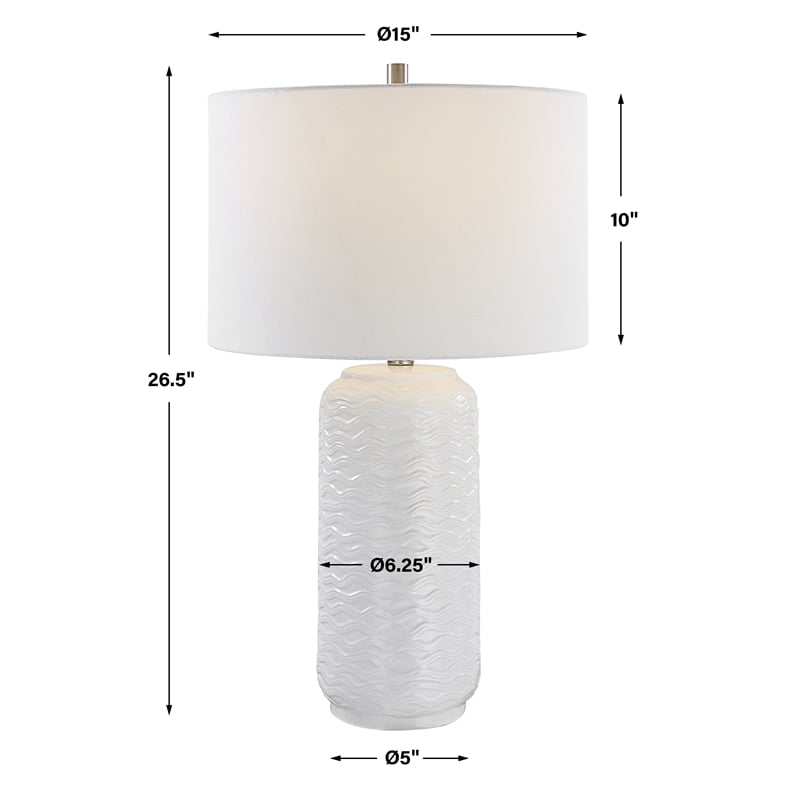 Bowery Hill 1-Light Coastal Ceramic Table Lamp in White/Brushed Nickel
