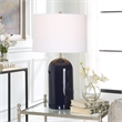 Bowery Hill 1-Light Coastal Ceramic and Fabric Table Lamp in Navy Blue
