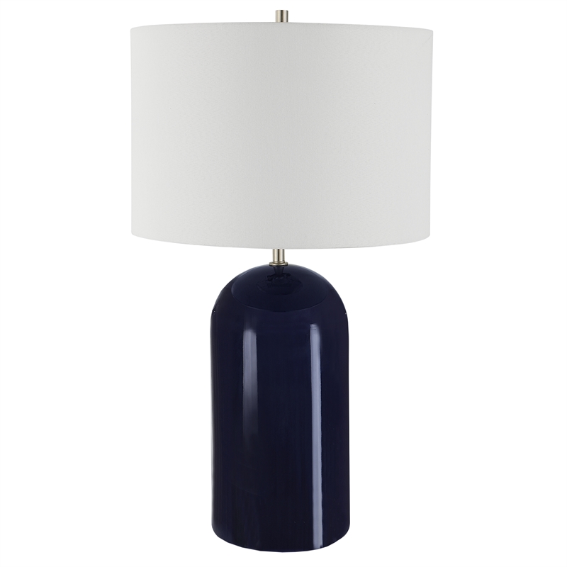 Bowery Hill 1-Light Coastal Ceramic and Fabric Table Lamp in Navy Blue