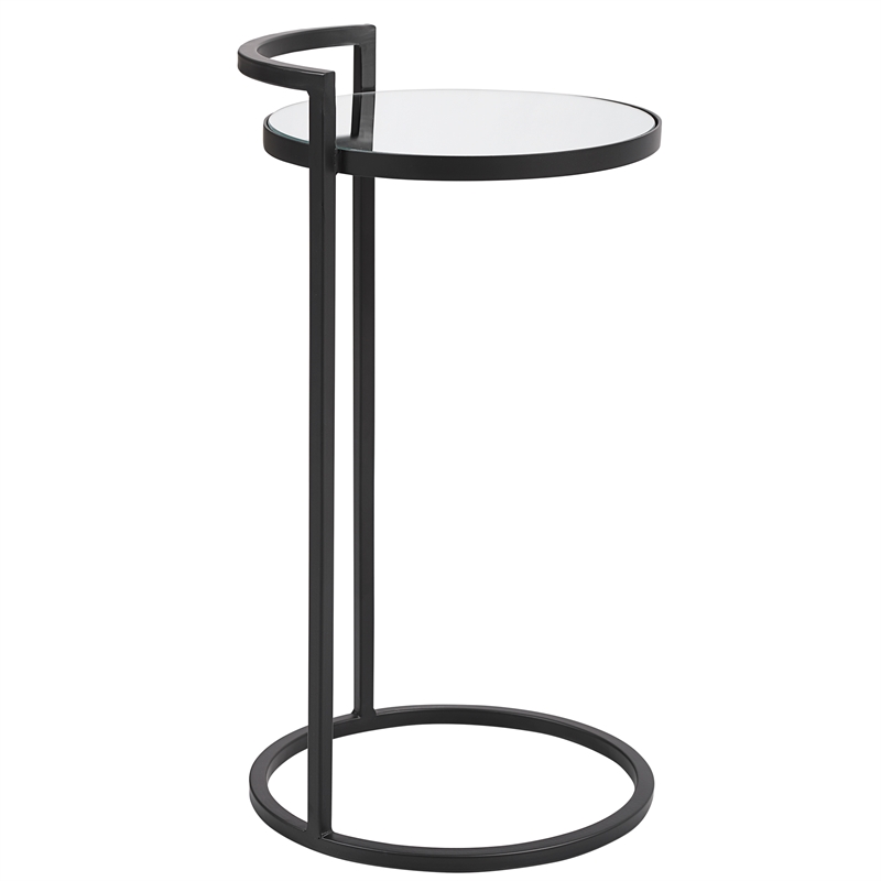 Bowery Hill Contemporary Metal Accent Table with Mirrored Top in Black