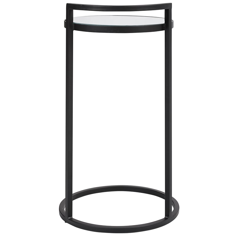 Bowery Hill Contemporary Metal Accent Table with Mirrored Top in Black