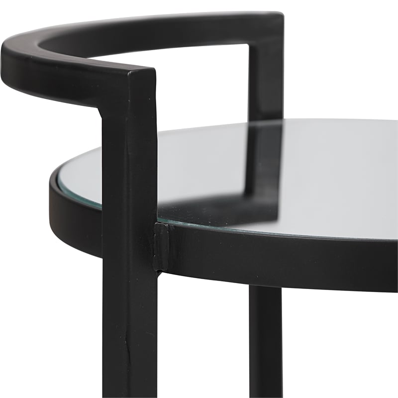 Bowery Hill Contemporary Metal Accent Table with Mirrored Top in Black