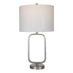 Bowery Hill 1-Light Coastal Metal & Fabric Table Lamp in Brushed Nickel