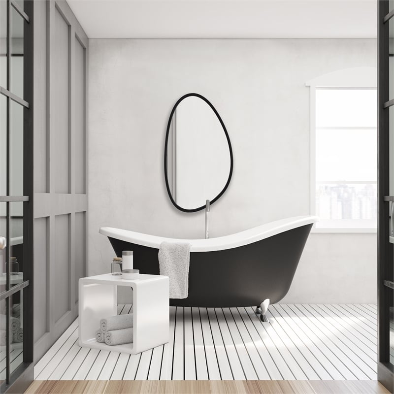 Bowery Hill Contemporary Rubber Plastic and Metal Mirror in Matte Black
