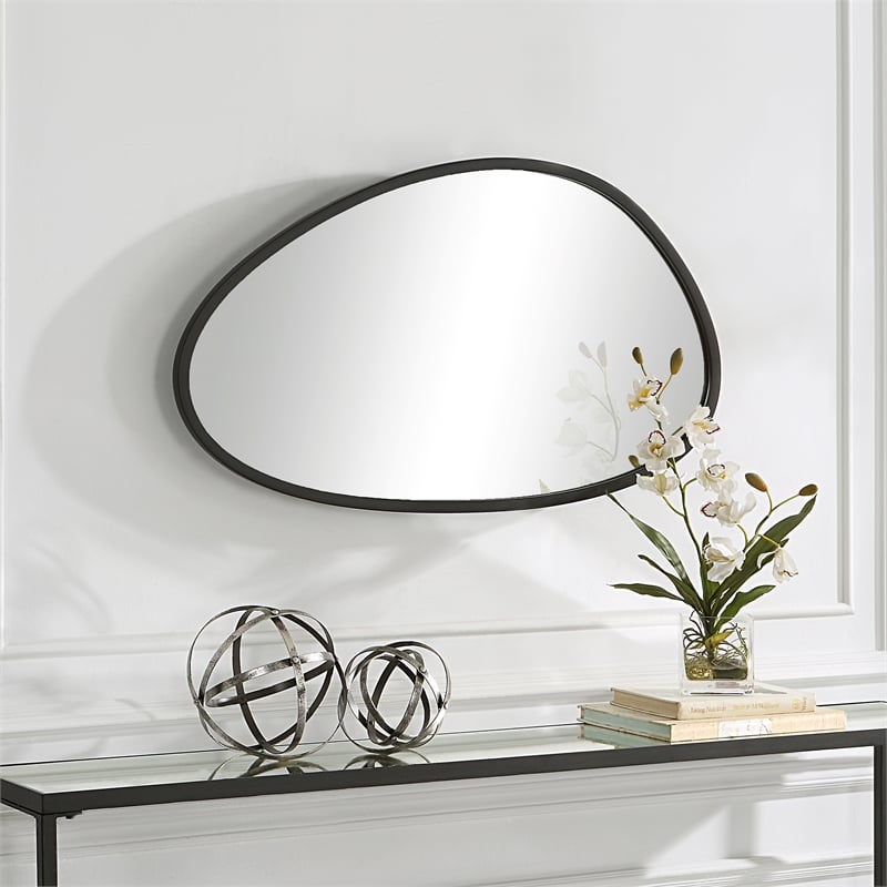 Bowery Hill Contemporary Rubber Plastic and Metal Mirror in Matte Black
